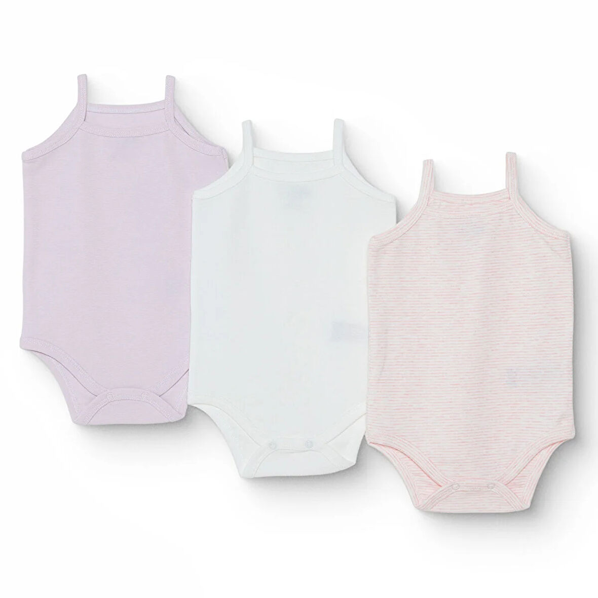 HelloBaby Kız Bebek 3lü Atlet Body Ribana Bisiklet Yaka İp Askılı