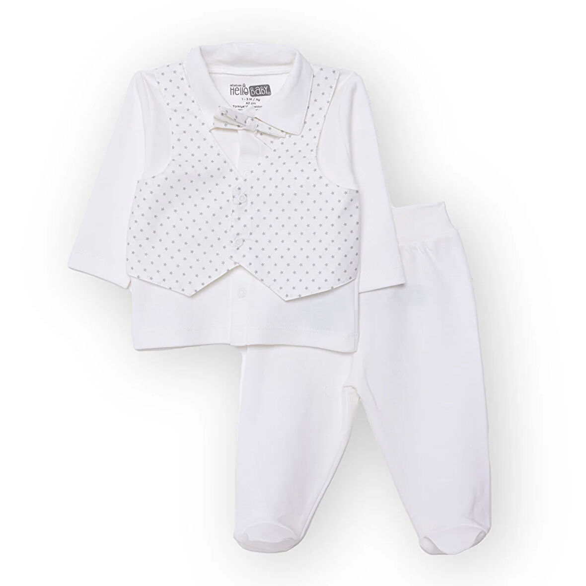 HelloBaby Erkek Bebek Yenidoğan Mevlüt Kıyafeti Gabardin Kapüşonlu Uzun Kol Patikli Paça