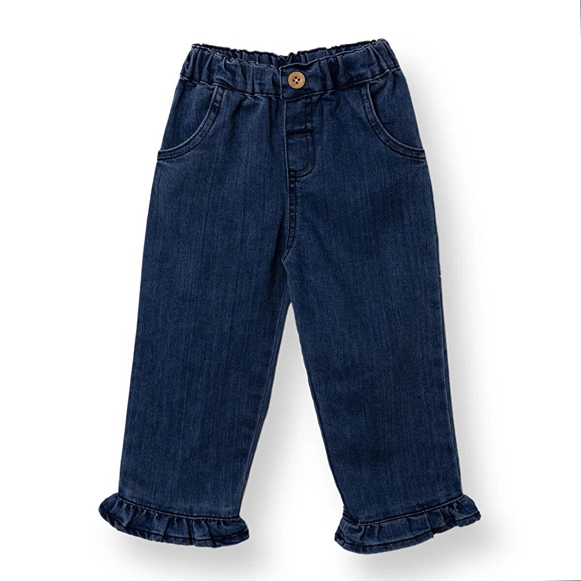 HelloBaby Kız Bebek Floral Teddy Bear Denim Pantolon Duble Paça