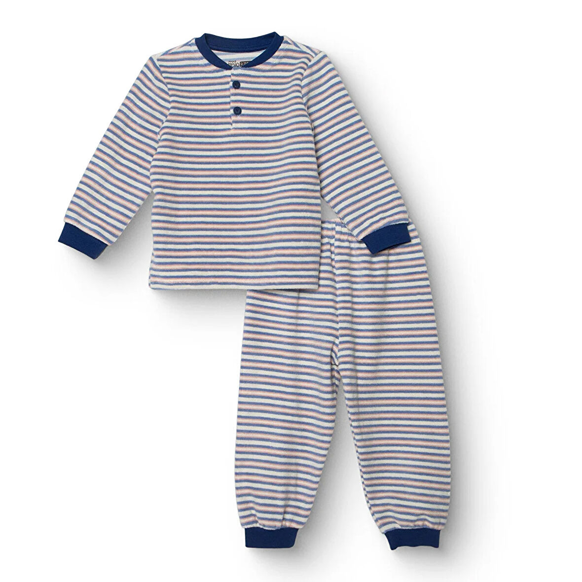 HelloBaby Erkek Bebek Uzun Kol Pijama Takımı Kadife Bisiklet Yaka Uzun Kol Ribanalı Paça