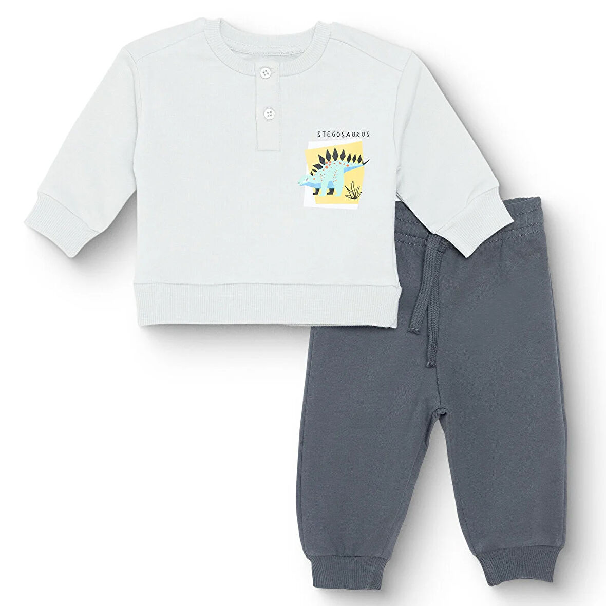 HelloBaby Erkek Bebek Eşofman Takımı Şardonlu Bisiklet Yaka Uzun Kol Ribanalı Paça