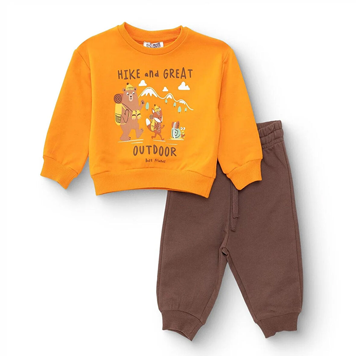 HelloBaby Erkek Bebek Eşofman Takımı Şardonlu İki İplik Bisiklet Yaka Uzun Kol Ribanalı Paça