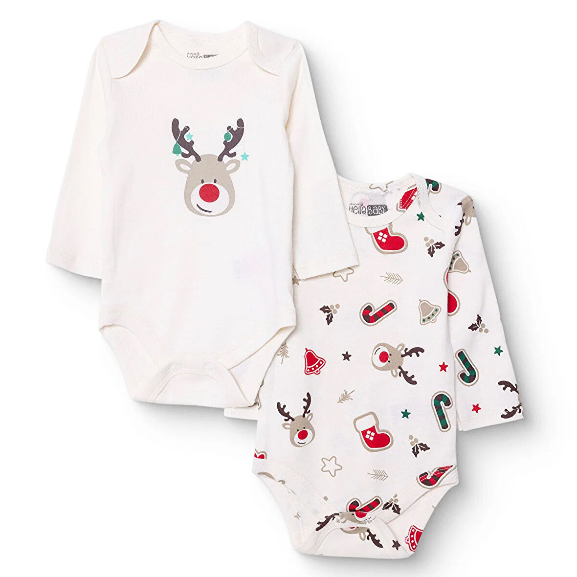 HelloBaby Erkek Bebek New Year 2li Uzun Kol Body Zarf Yaka Uzun Kol Ribana Paça