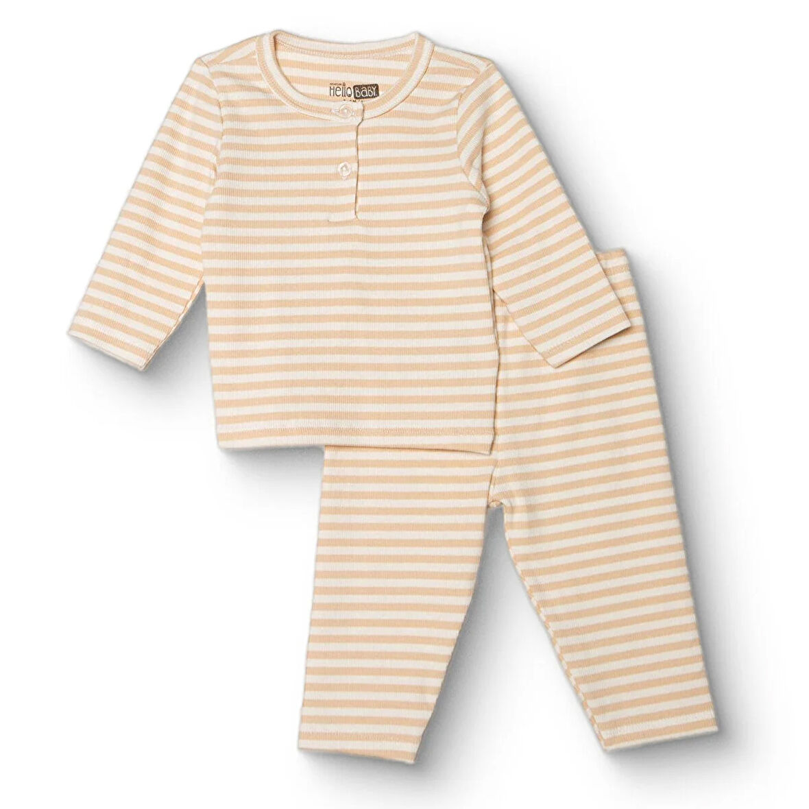 HelloBaby Erkek Bebek Uzun Kol Pijama Takımı Kaşkorse Bisiklet Yaka Ribanalı Paça