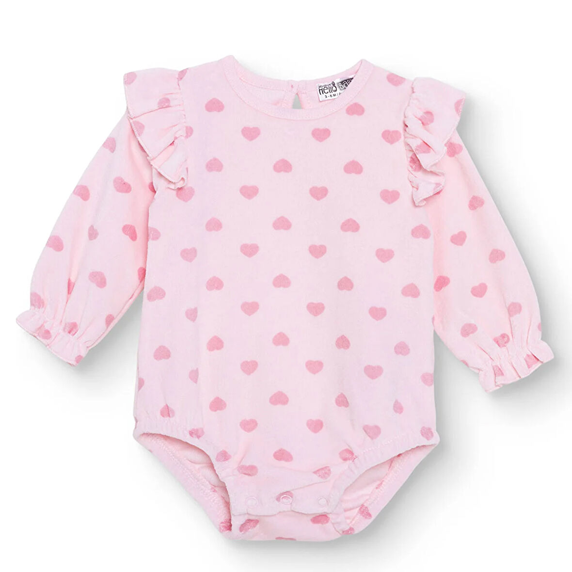 HelloBaby Kız Bebek Uzun Kol Body Kadife Bisiklet Yaka Uzun Kol