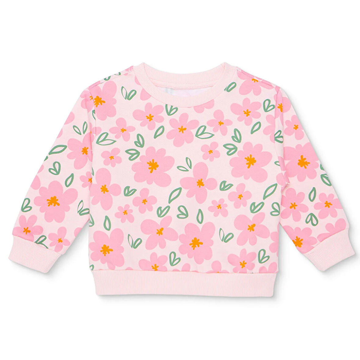 HelloBaby HelloBaby Kız Bebek Sweatshirt Şardonlu İki İplik Bisiklet Yaka Uzun Kol