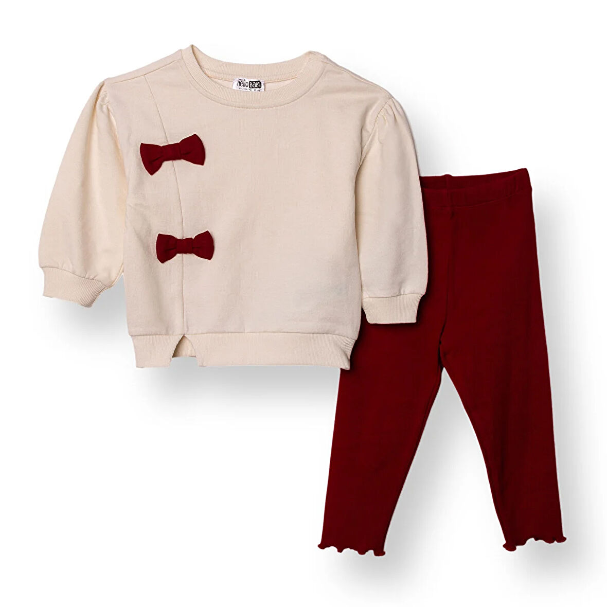 HelloBaby Kız Bebek Chic Bluz - Tayt İki İplik Bisiklet Yaka Uzun Kol Reçme Paça