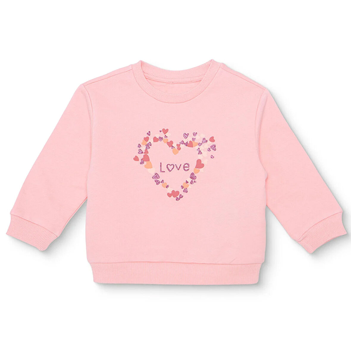 HelloBaby Kız Bebek Sweatshirt Şardonlu İki İplik Bisiklet Yaka Uzun Kol
