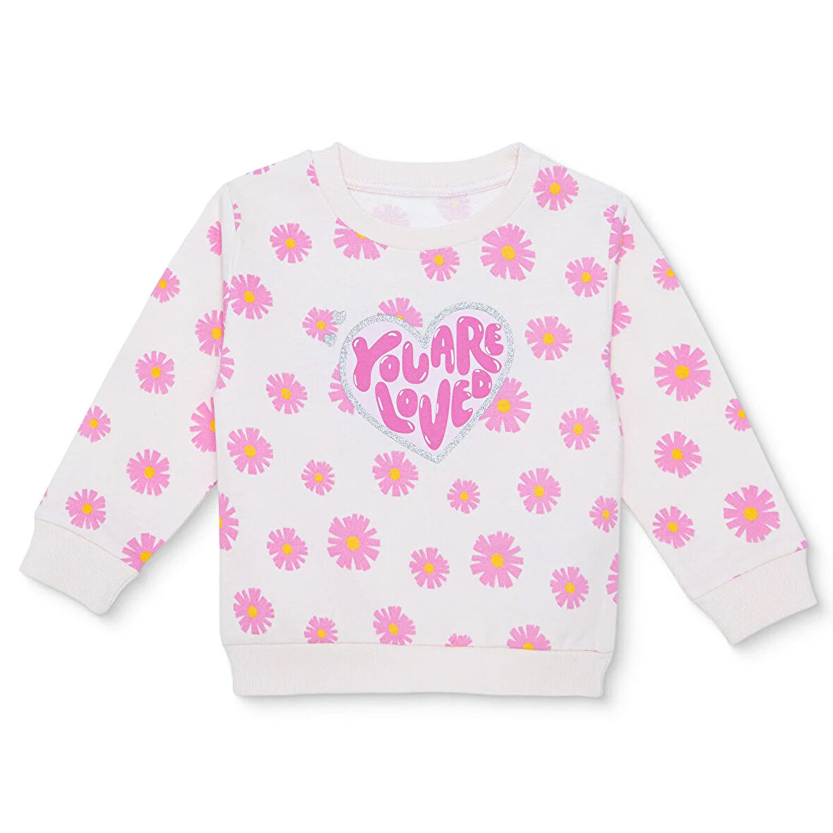 HelloBaby Kız Bebek Sweatshirt Şardonlu İki İplik Bisiklet Yaka Uzun Kol