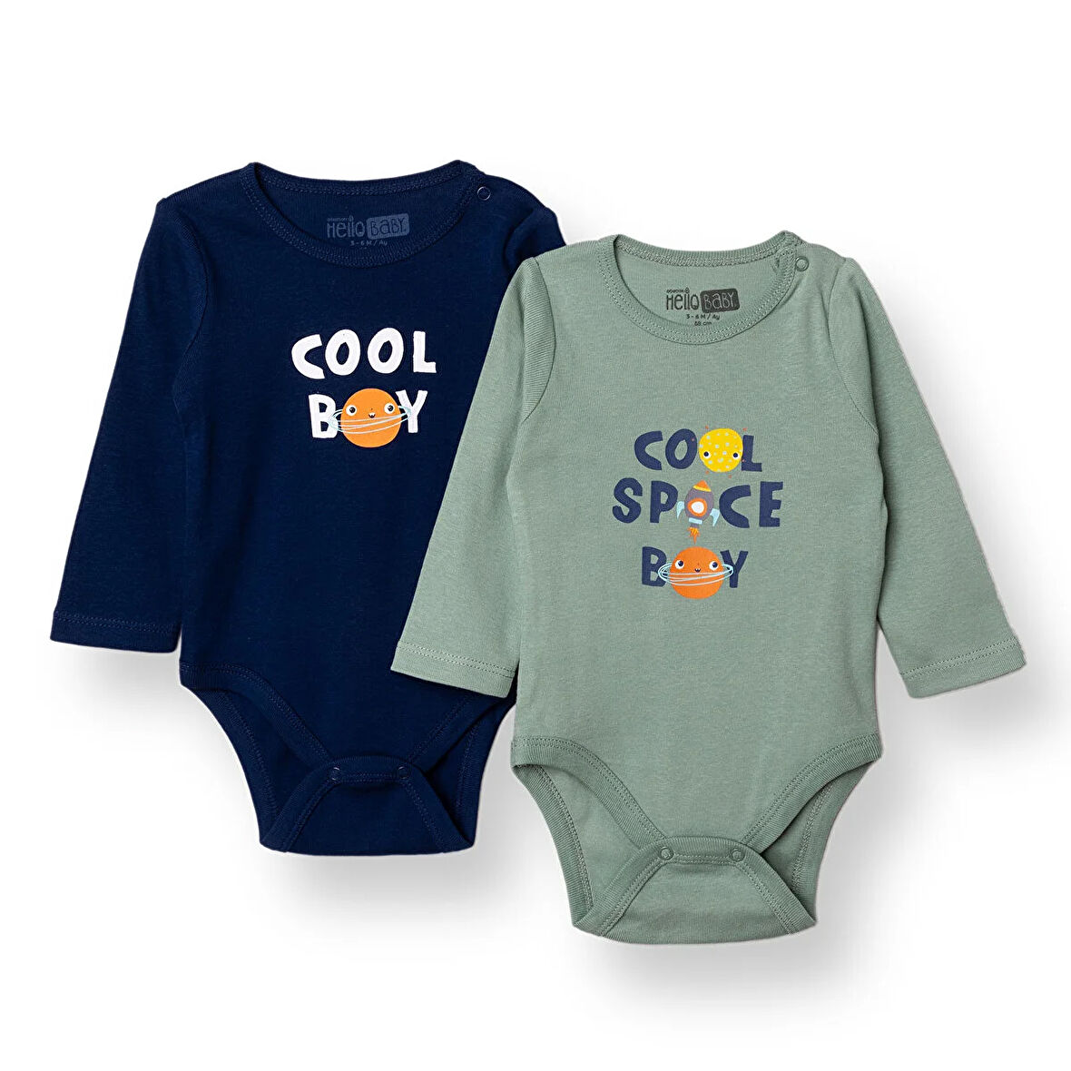 HelloBaby Erkek Bebek 2li Uzun Kol Body Ribana Çıtçıtlı Yaka Uzun Kol