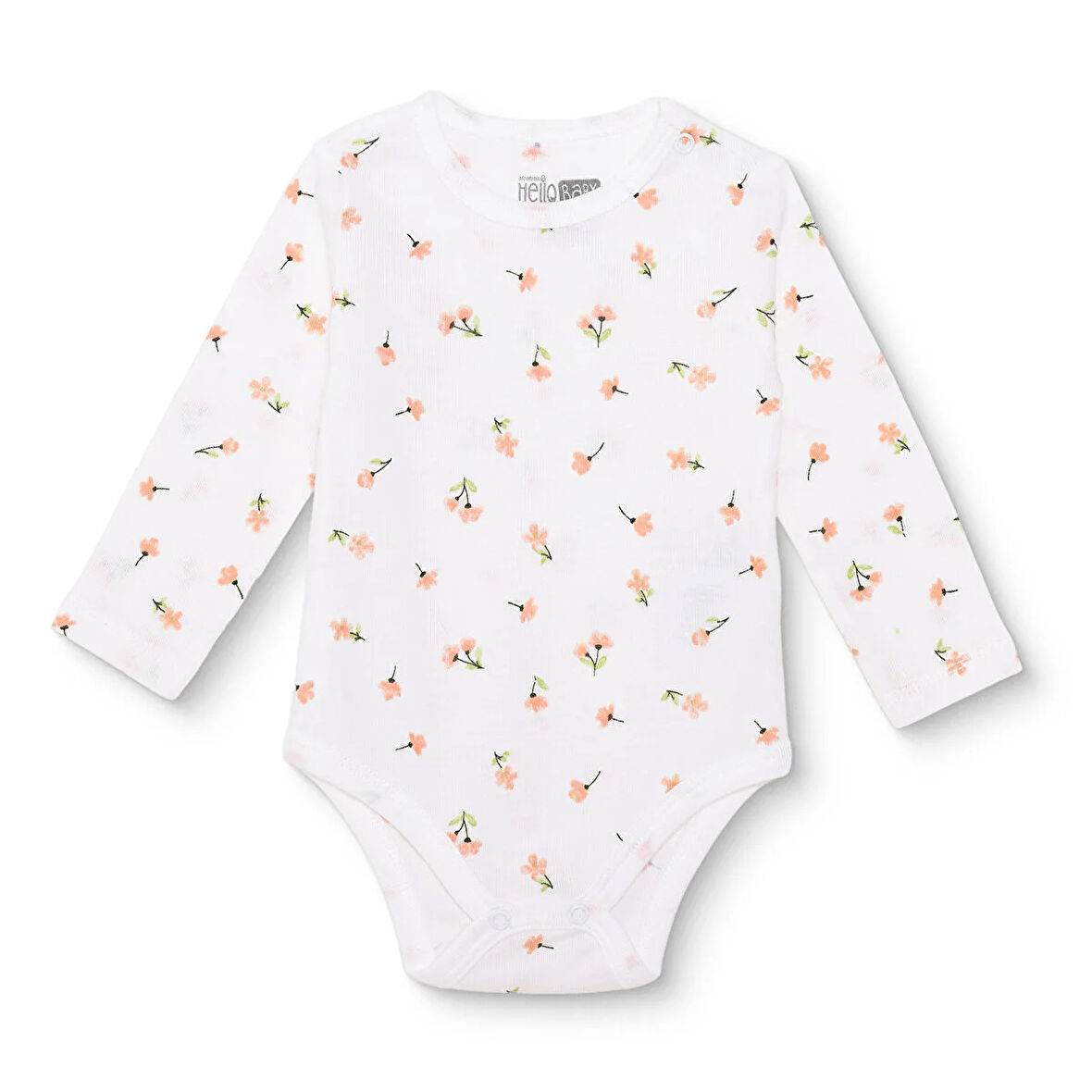 HelloBaby Kız Bebek Uzun Kol Body Ribana Çıtçıtlı Yaka Uzun Kol