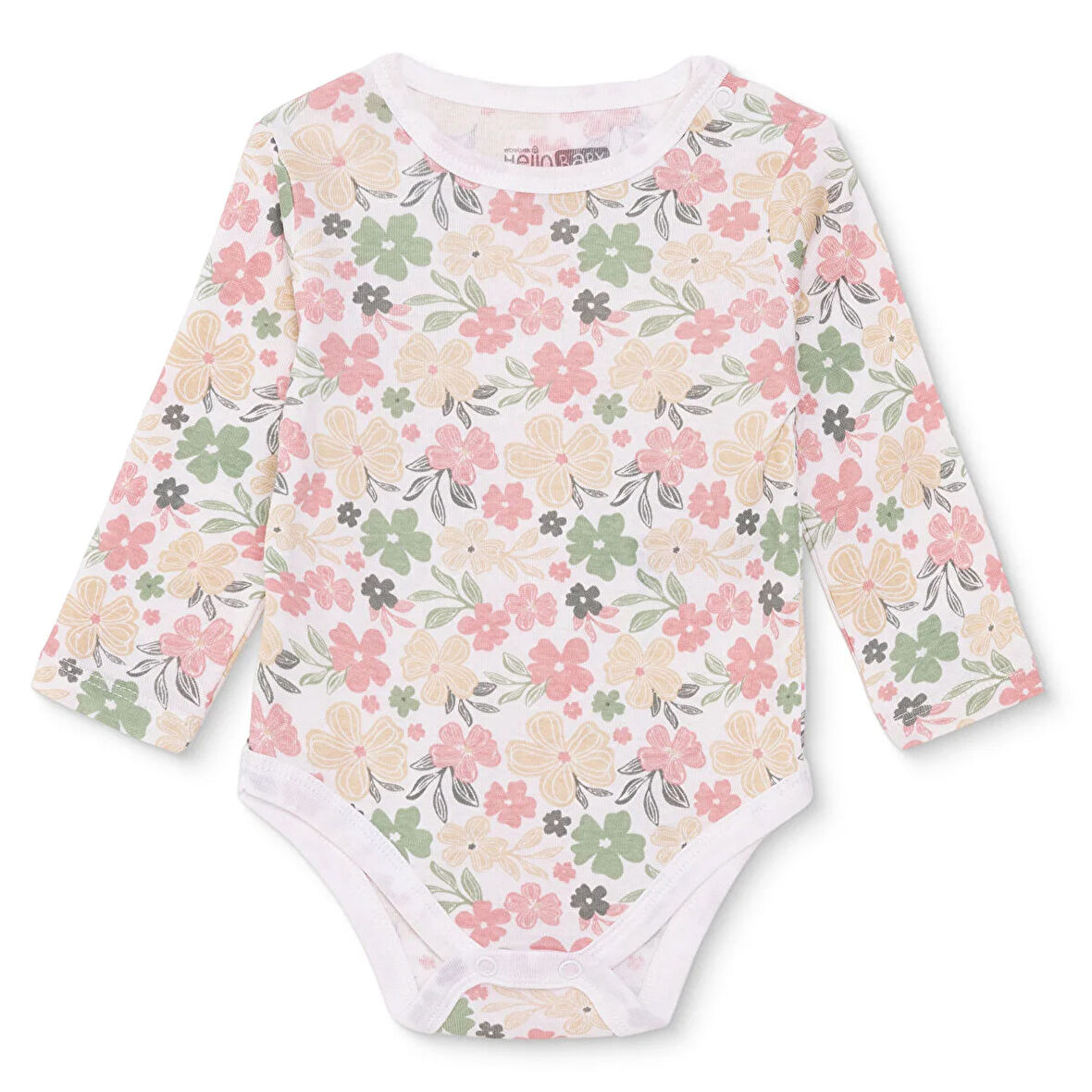 HelloBaby Kız Bebek Uzun Kol Body Ribana Çıtçıtlı Yaka