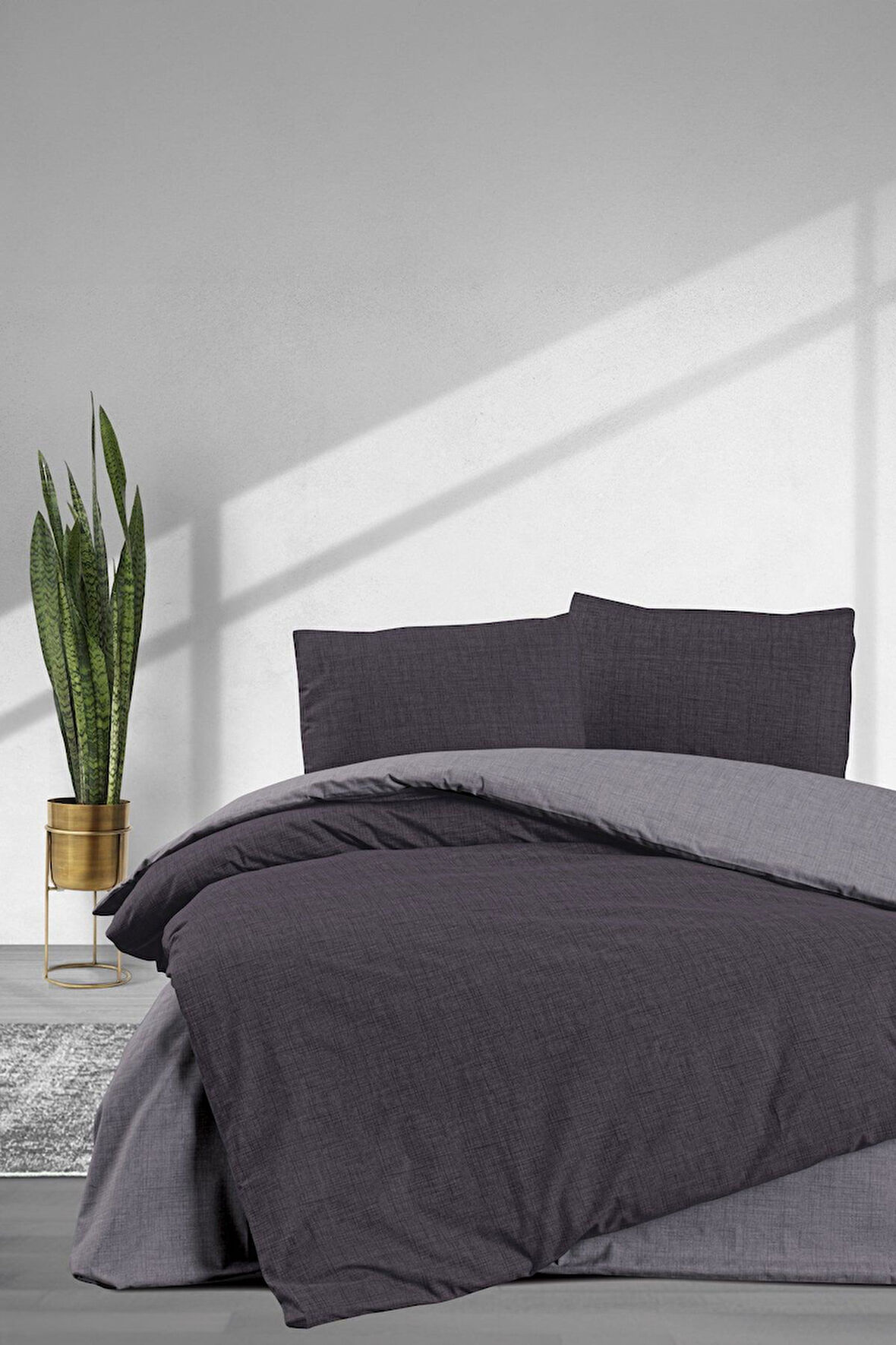 ELART Simple Fitted Tek Kişilik Nevresim Takımı 3 Parça Gri