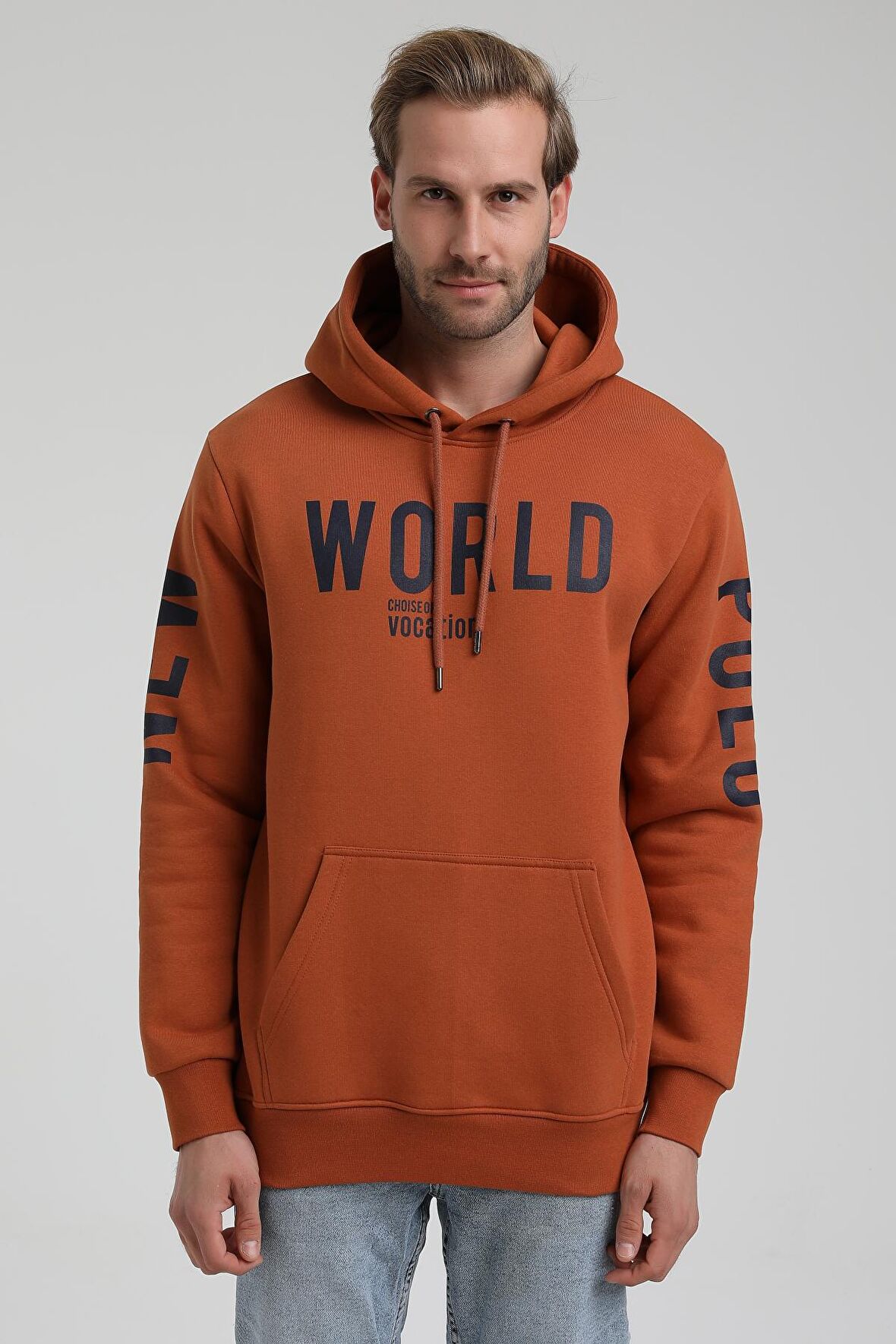 New World Polo Kapüşonlu Kiremit Slim Fit Sweatshirt 22FWM64035