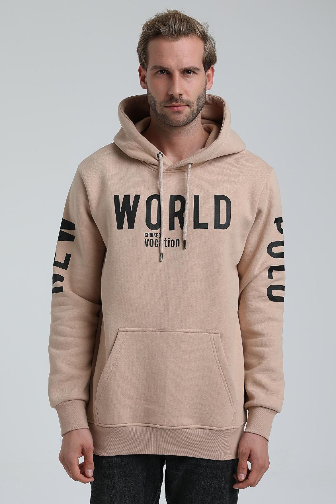 New World Polo Kapüşonlu Bej Slim Fit Sweatshirt 22FWM64035