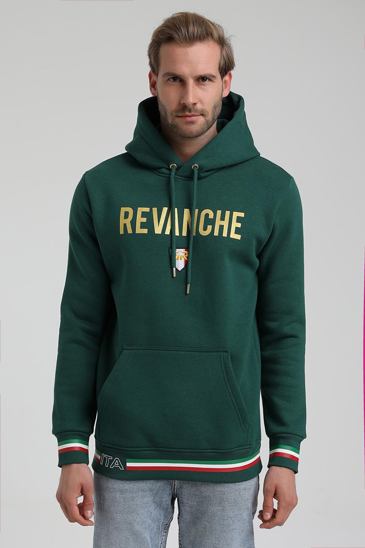 Kapüşonlu Koyu Yeşil Slim Fit Sweatshirt 22FWM64036