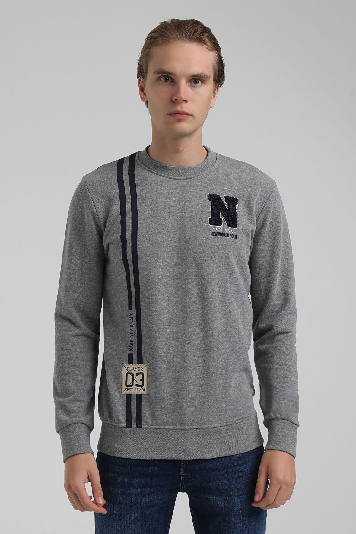 Bisiklet Yaka Gri Regular Sweatshirt 22FWM60140