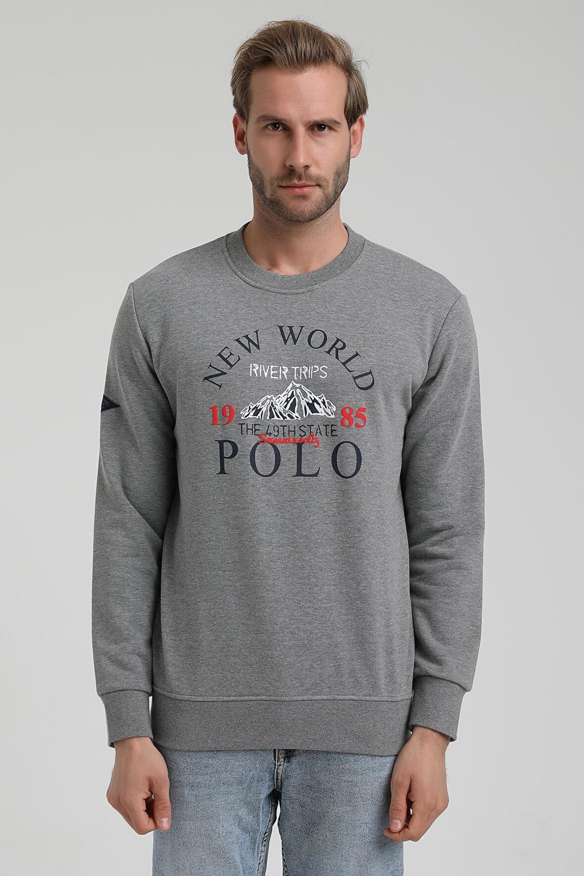 Bisiklet Yaka Gri Slim Fit Sweatshirt 22FWM60133