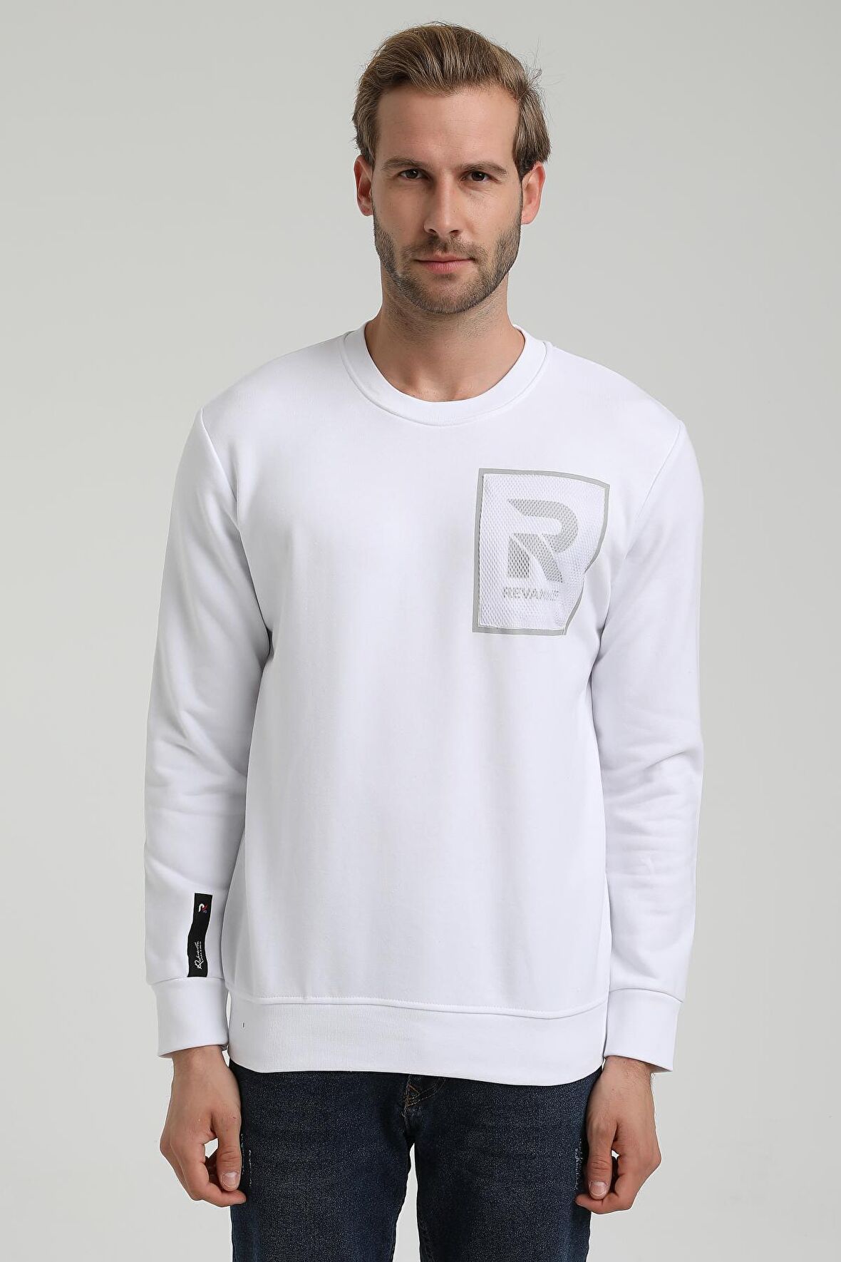 Bisiklet Yaka Beyaz Slim Fit Sweatshirt 22FWM60119