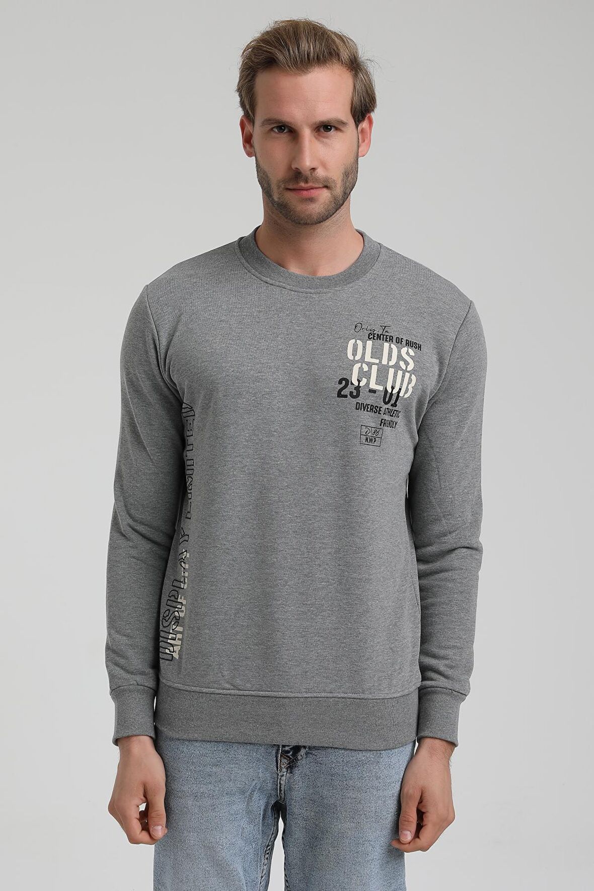 Bisiklet Yaka Gri Slim Fit Sweatshirt 22FWM60122