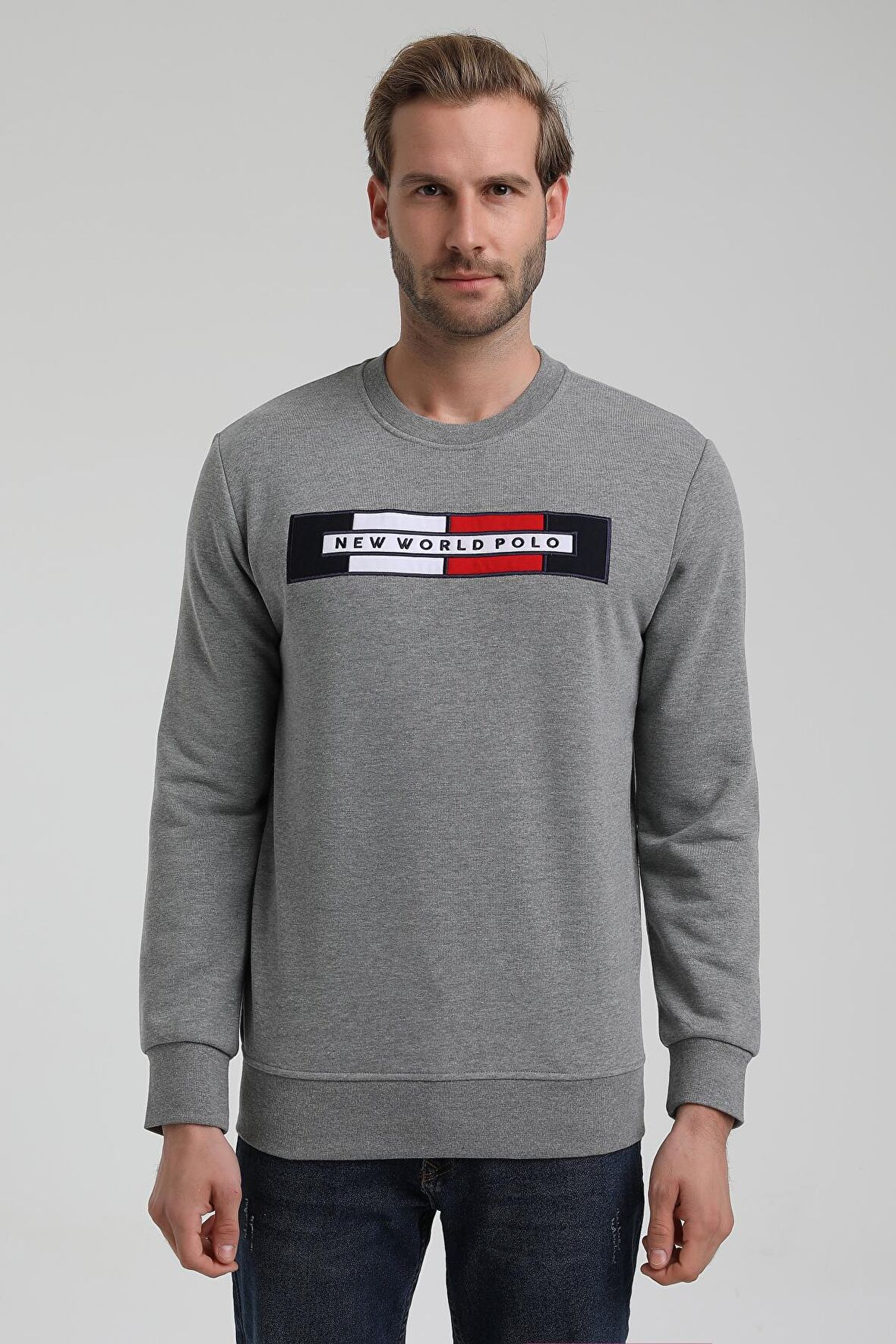 Bisiklet Yaka Gri Slim Fit Sweatshirt 22FWM60124