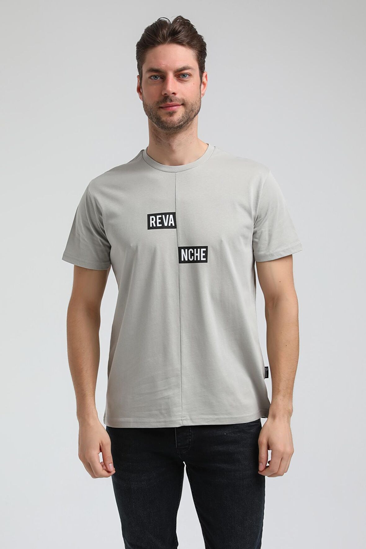 Bisiklet Yaka Gri Boyalı Slim Fit Tişört 23SSM20289