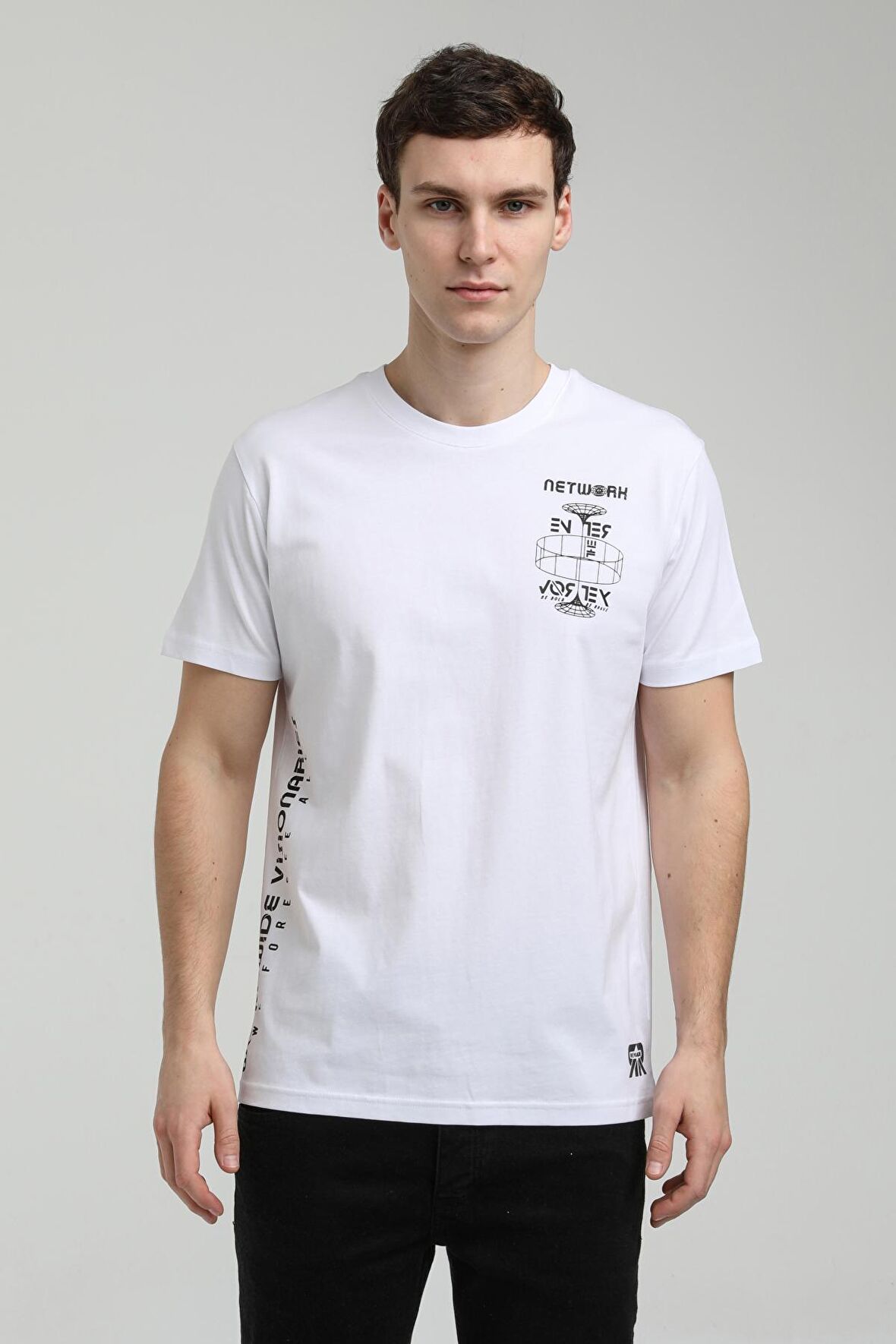 Bisiklet Yaka Beyaz Slim Fit Tişört 23SSM20299