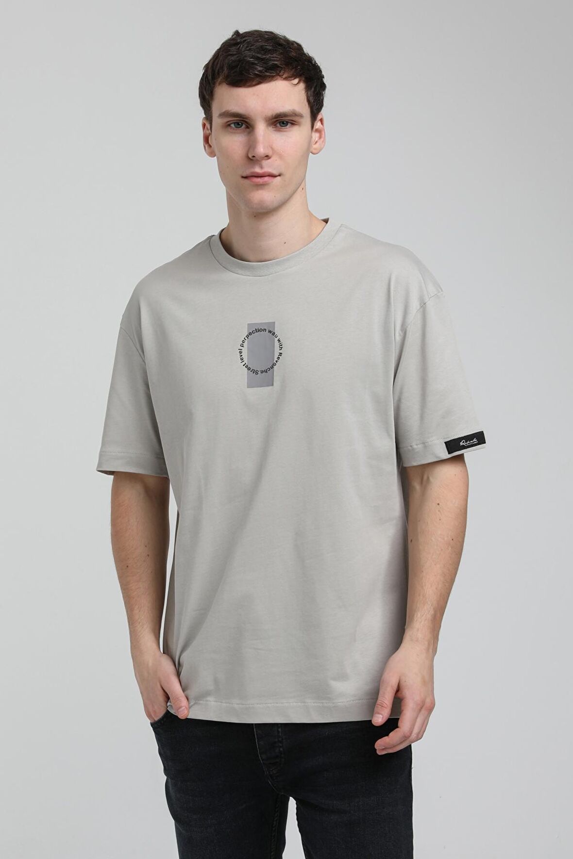 Bisiklet Yaka Gri Boyalı Oversize Tişört 23SSM20331
