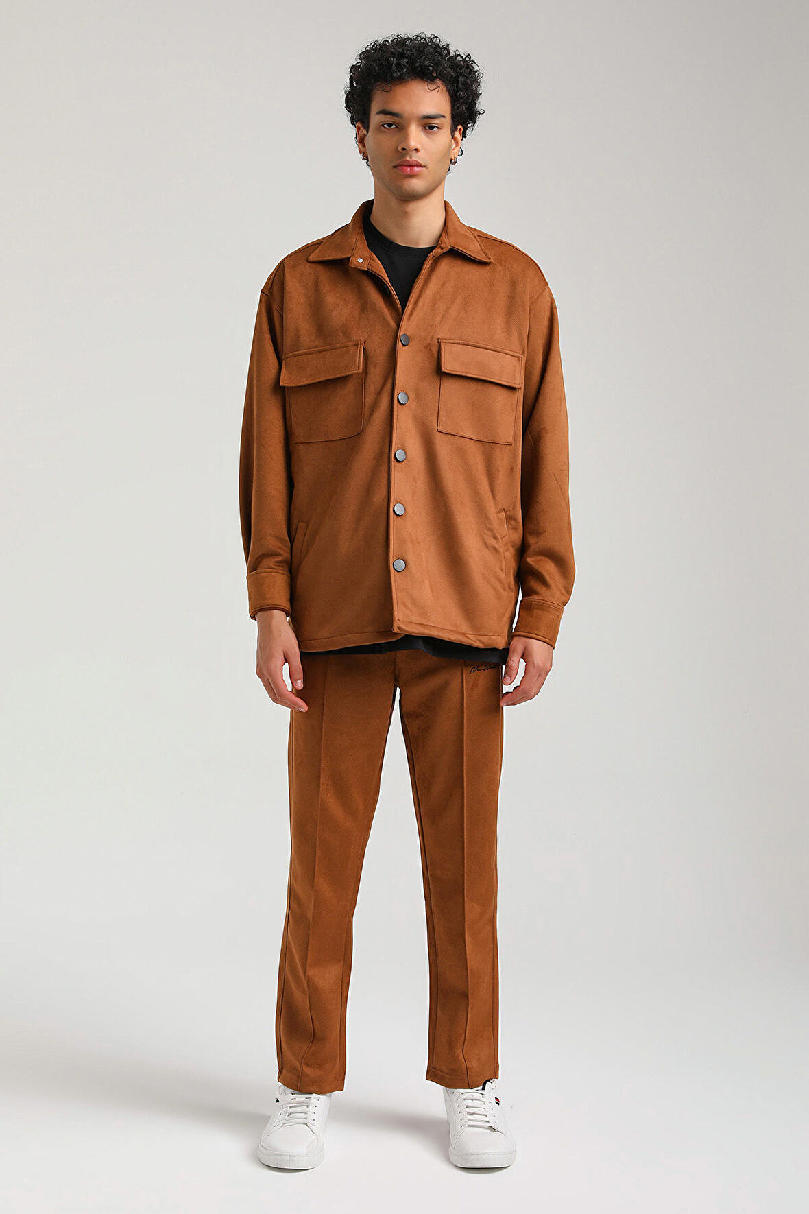 Süet Üst Kahverengi Slim Fit Takım 23Fwm64027