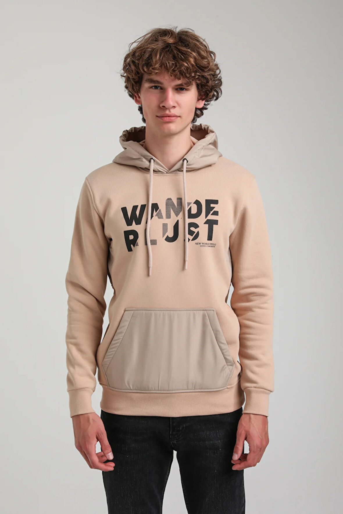 Kapüşonlu Bej Slim Fit Hoodie 23FWM64059
