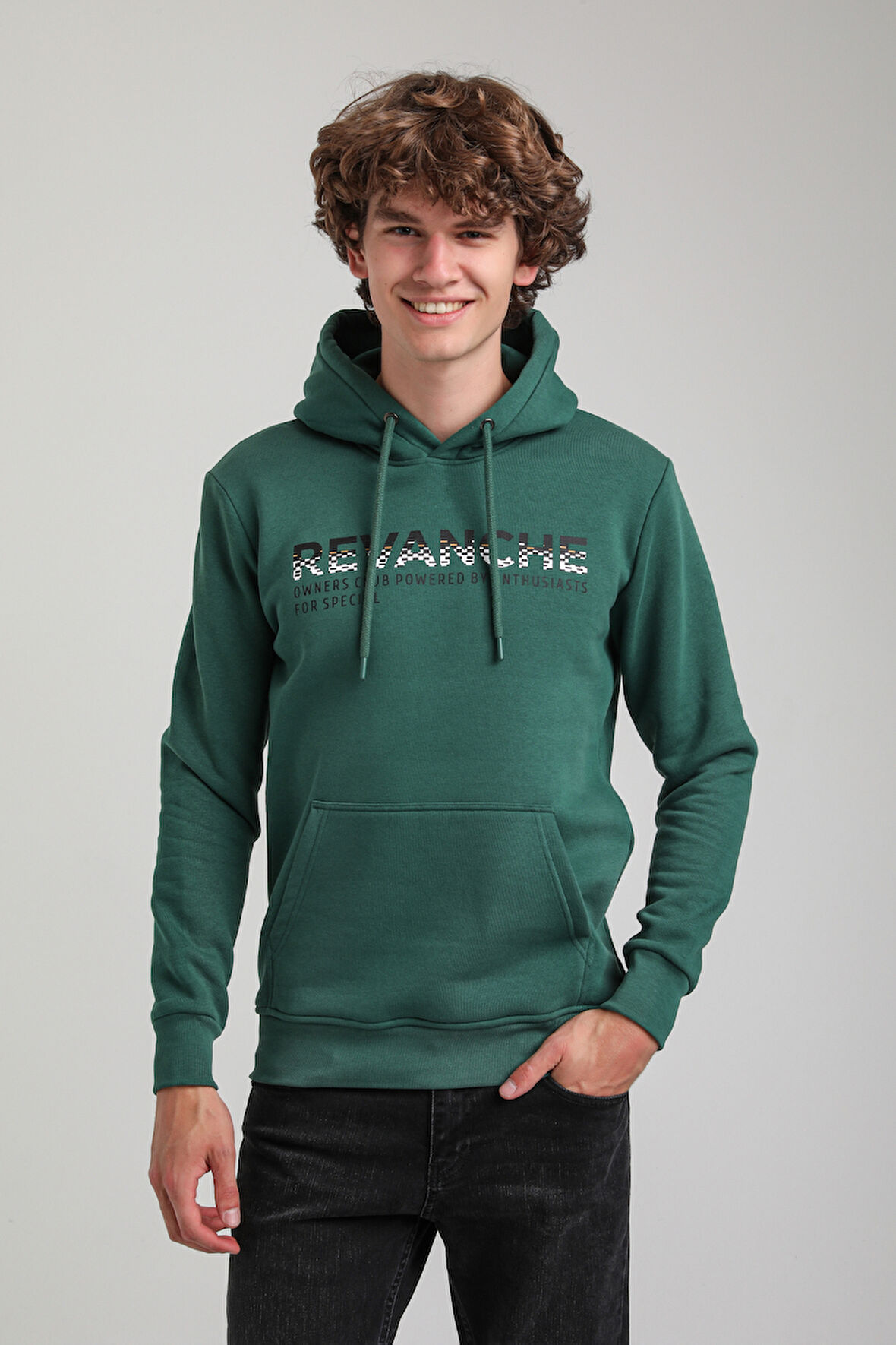Kapüşonlu Yeşil Slim Fit Hoodie 23FWM64062