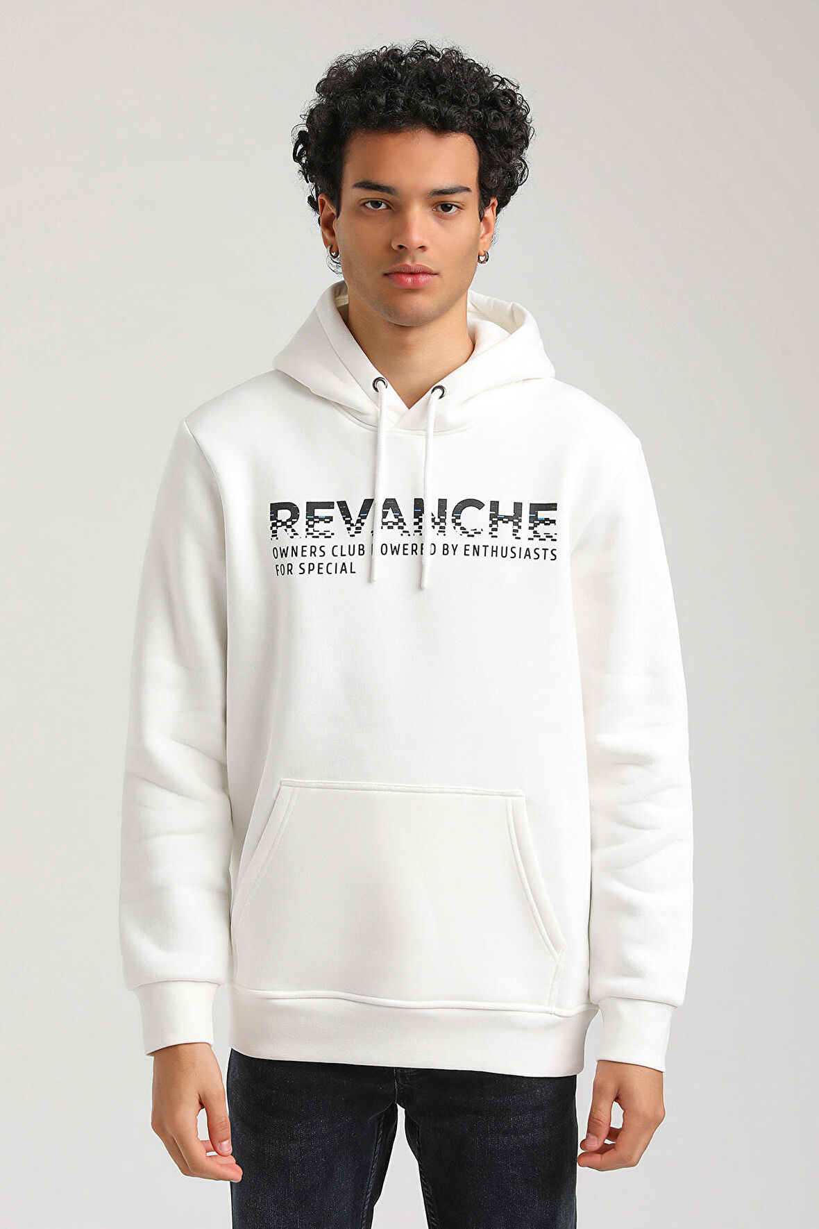 Kapüşonlu Ekru Slim Fit Hoodie 23FWM64062