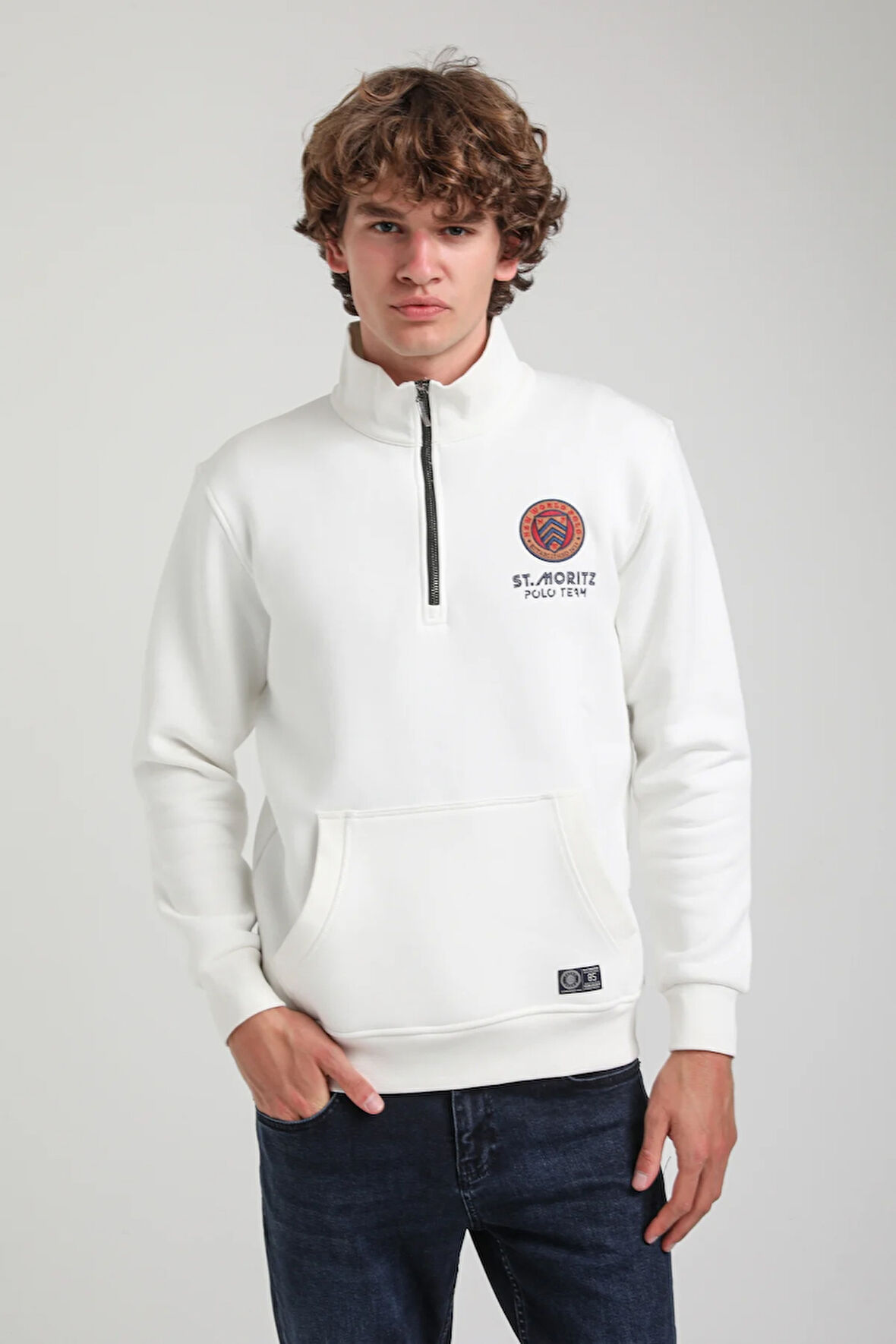Ekru Slim Fit Half-Zip Sweatshirt 23FWM64064