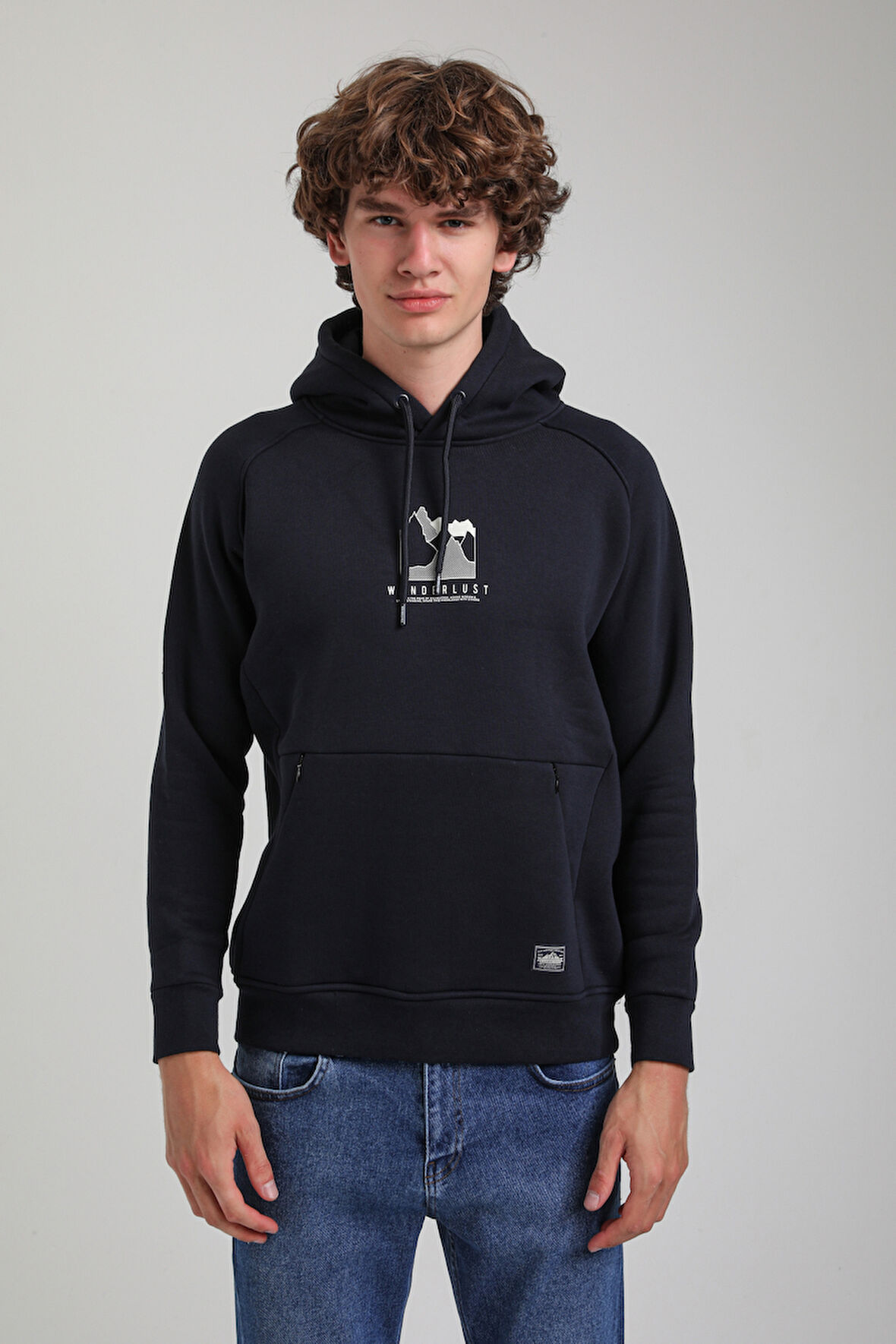 Kapüşonlu Lacivert Slim Fit Hoodie 23FWM64042
