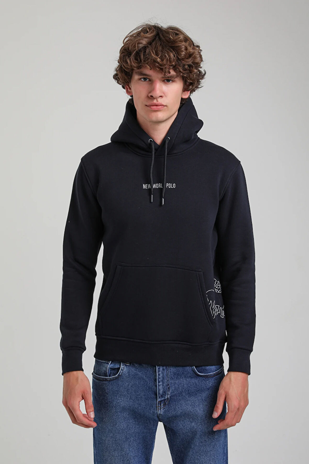 Kapüşonlu Lacivert Slim Fit Hoodie 23FWM64044
