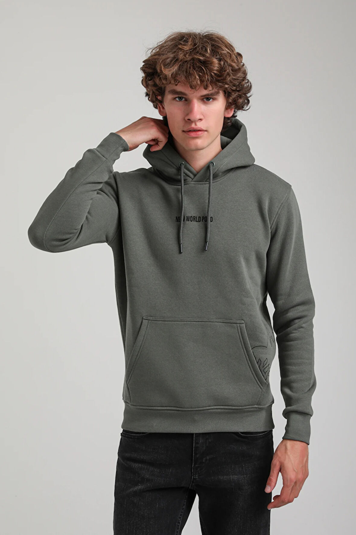 Kapüşonlu Haki Slim Fit Hoodie 23FWM64044