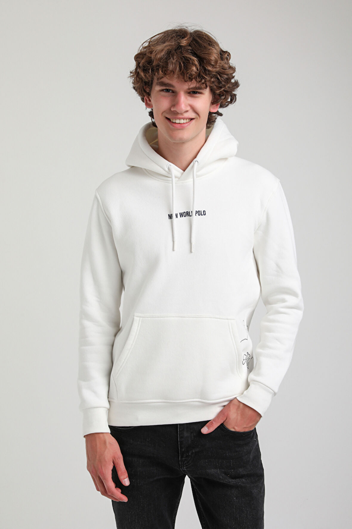 Kapüşonlu Ekru Slim Fit Hoodie 23FWM64044