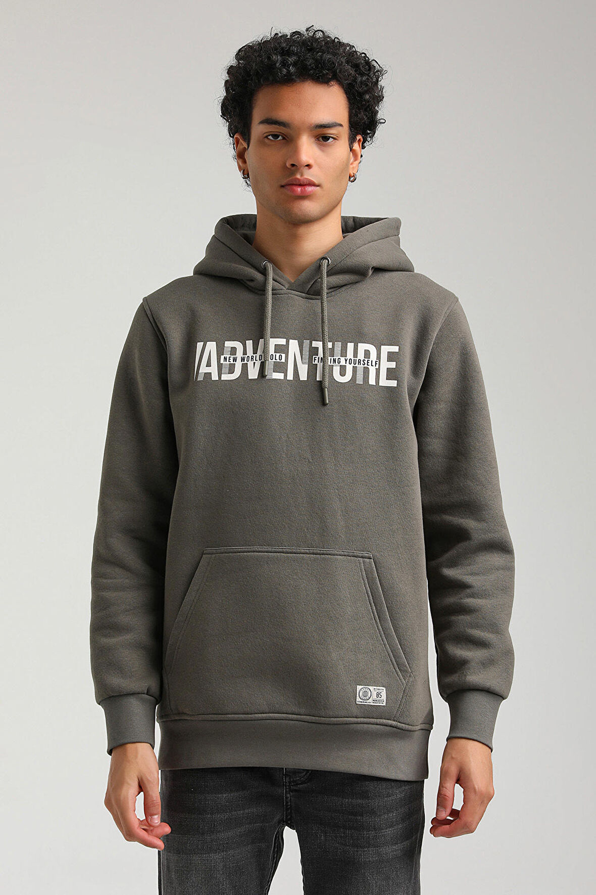 Kapüşonlu Haki Slim Fit Hoodie 23FWM64047