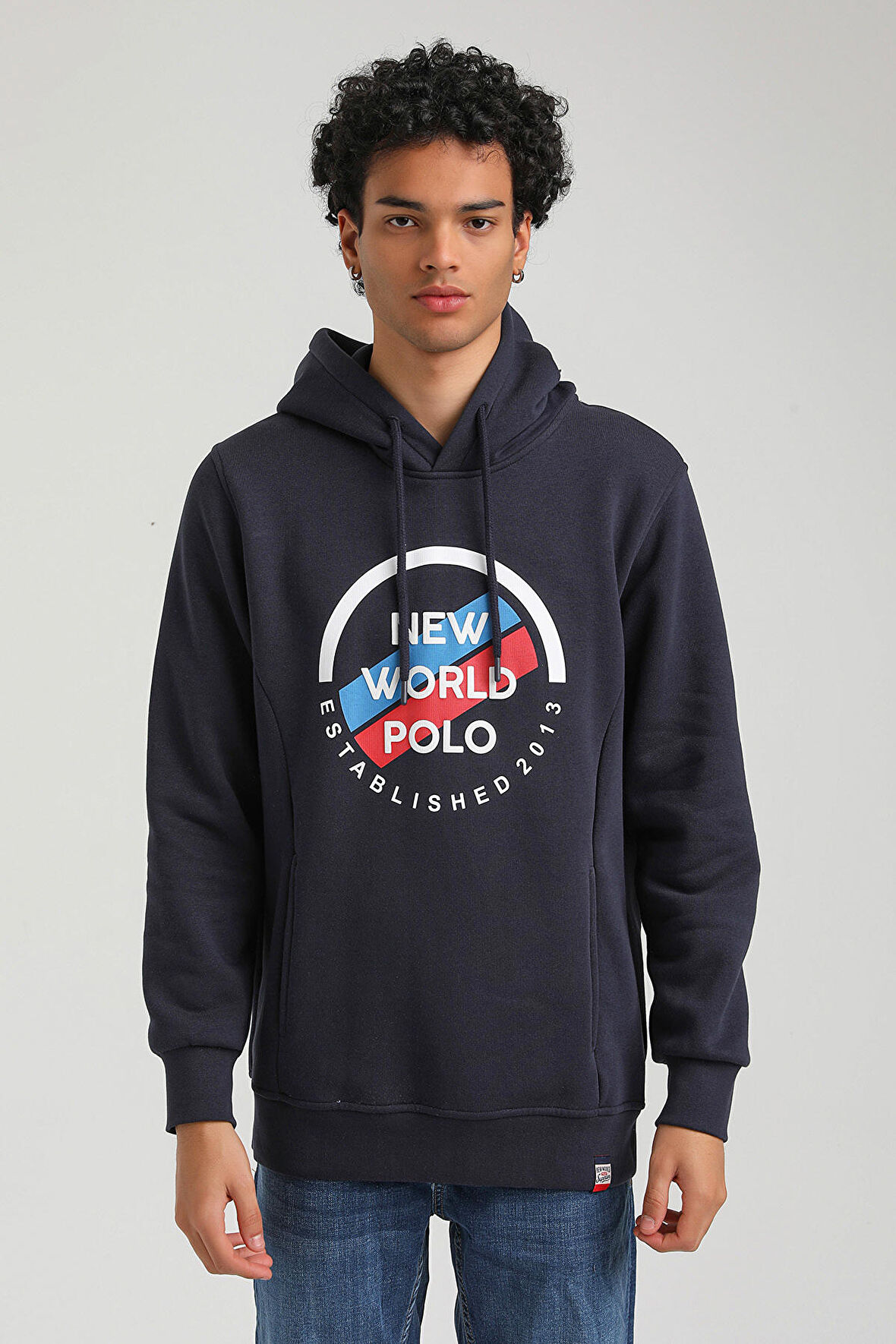 Kapüşonlu Lacivert Slim Fit Hoodie 23FWM64049