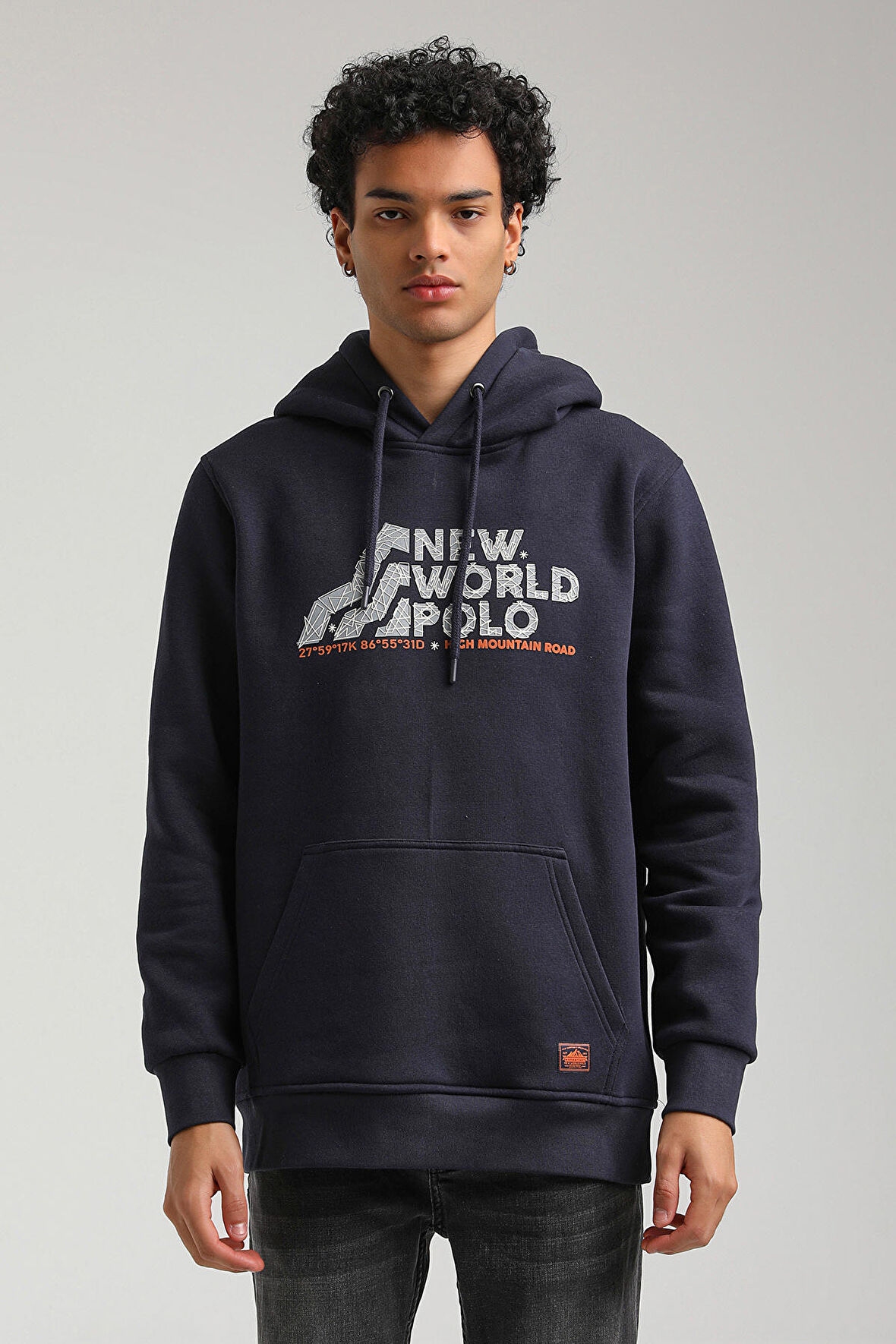 Kapüşonlu Lacivert Slim Fit Hoodie 23FWM64051