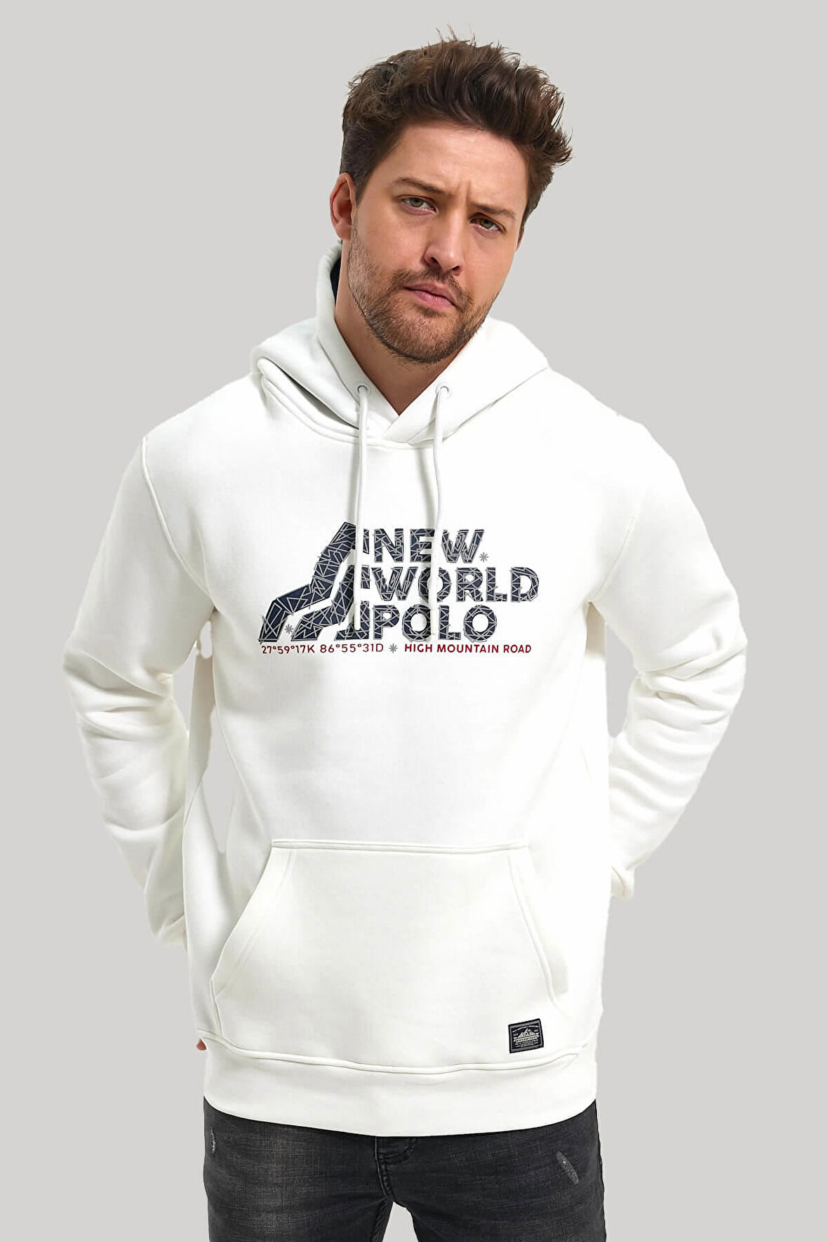 Kapüşonlu Ekru Slim Fit Hoodie 23FWM64051