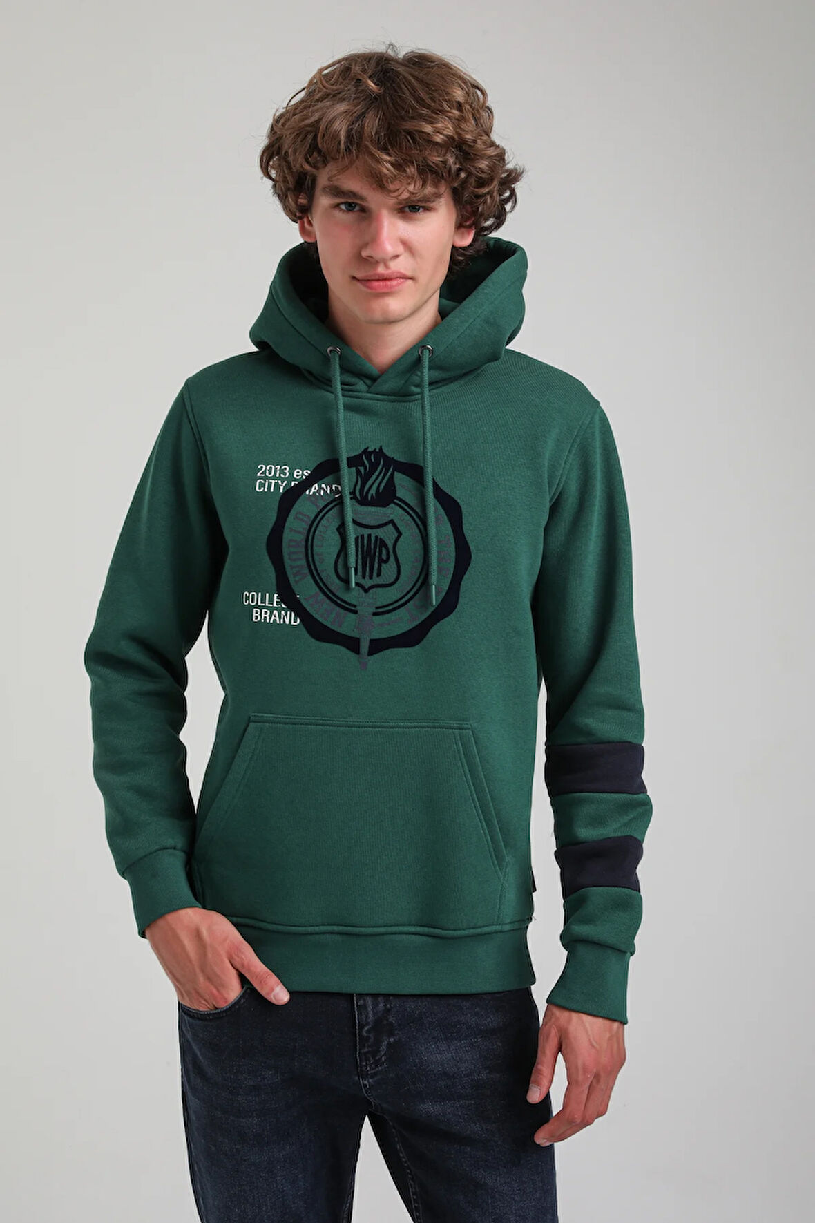 Kapüşonlu Yeşil Slim Fit Hoodie 23FWM64054