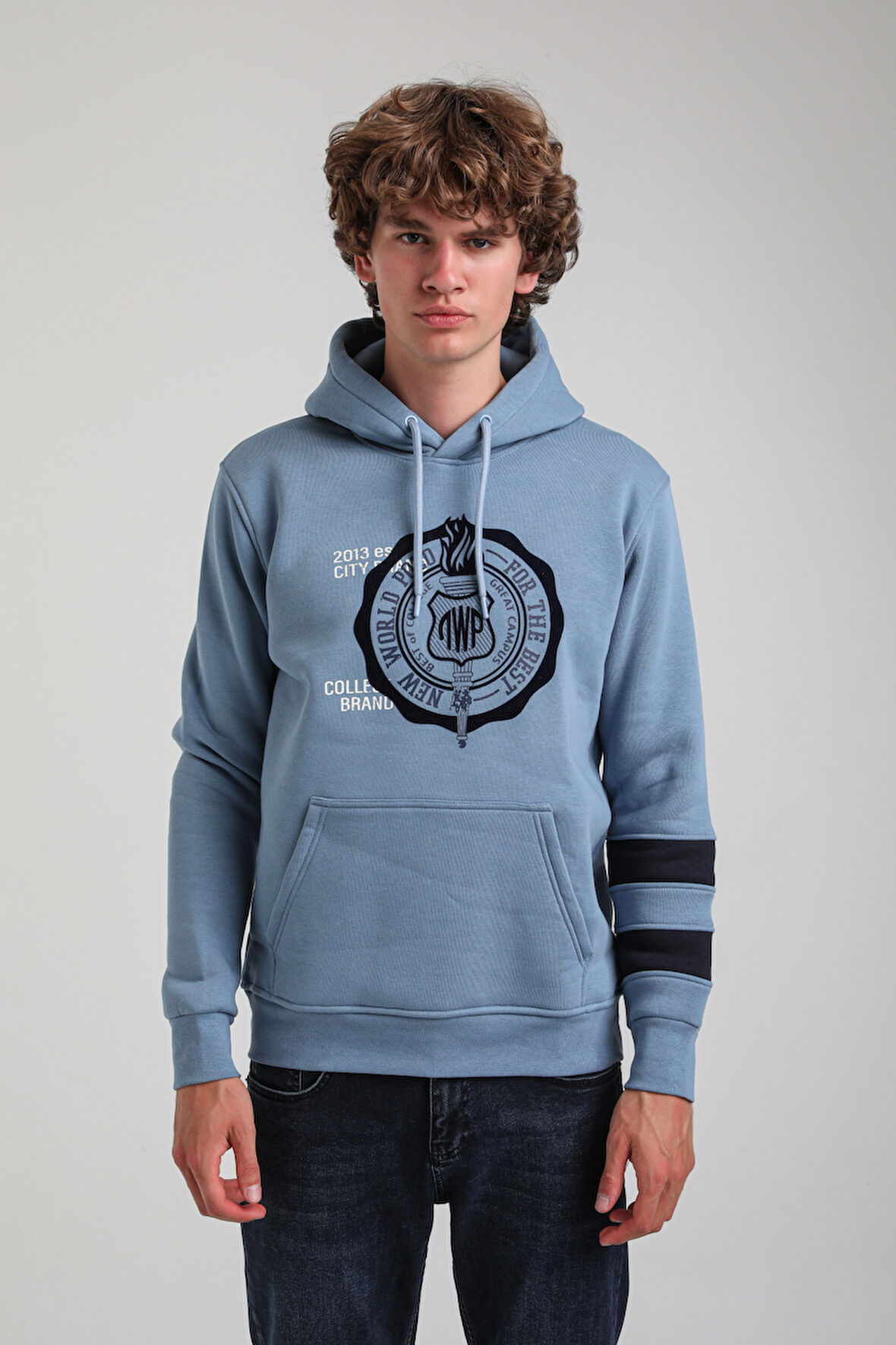 Kapüşonlu Mavi Slim Fit Hoodie 23FWM64054