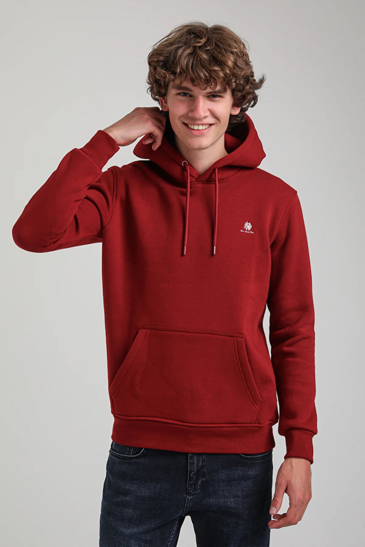 Kapüşonlu Bordo Slim Fit Hoodie 23FWM64069
