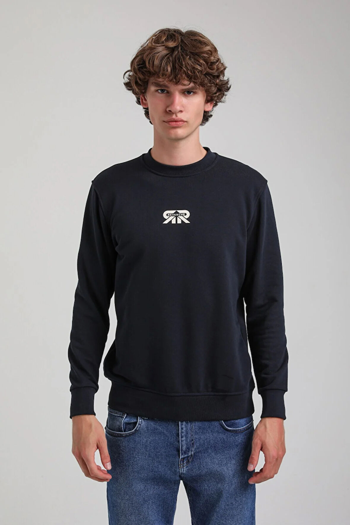 Bisiklet Yaka Lacivert Regular Custom Sweatshirt 23FWM60143
