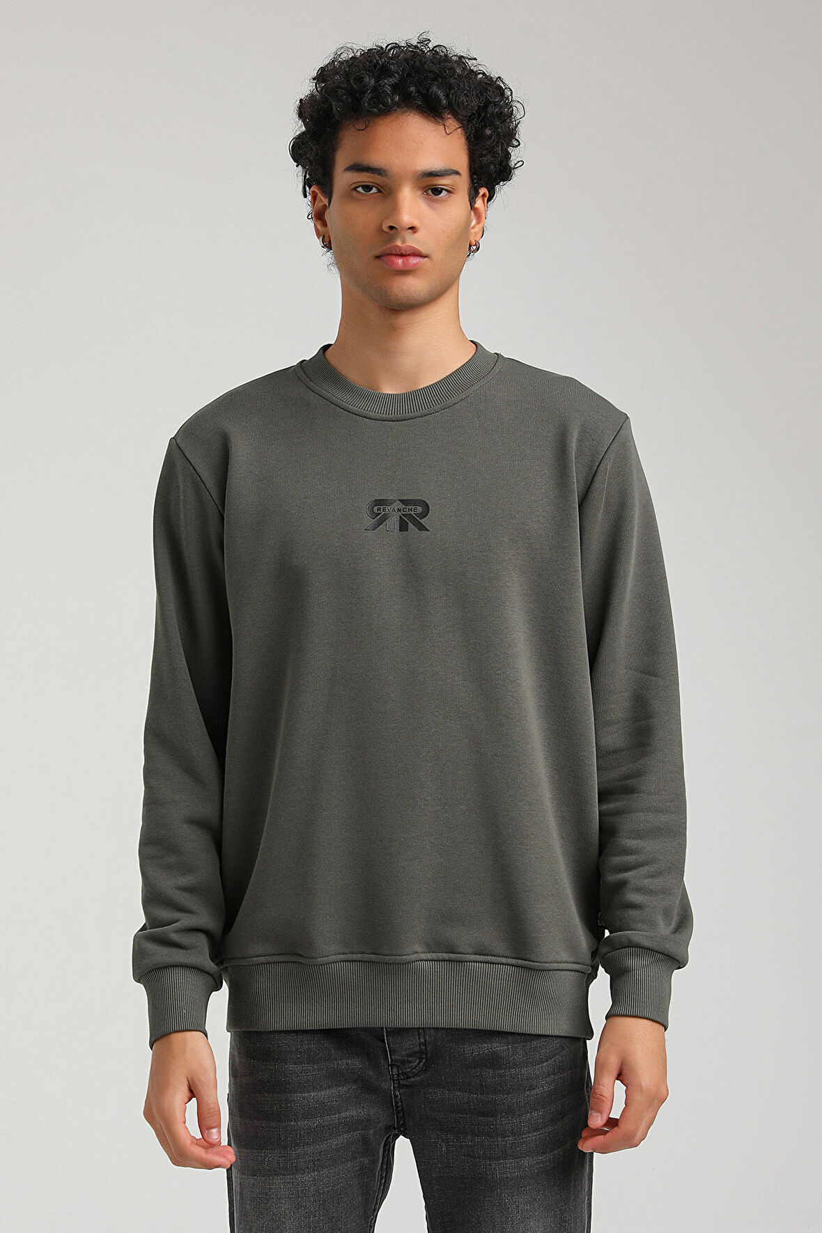 Bisiklet Yaka Haki Regular Custom Sweatshirt 23FWM60143