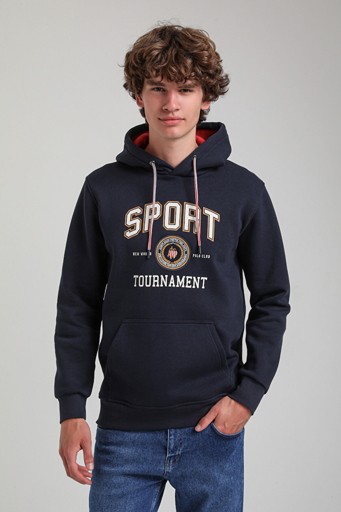 Kapüşonlu Lacivert Slim Fit Hoodie 23FWM64052