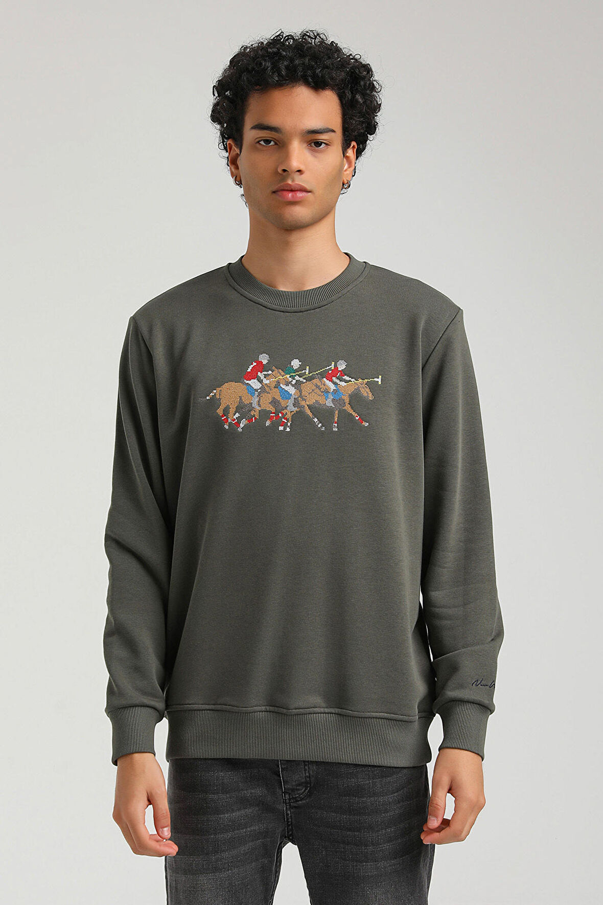 Bisiklet Yaka Haki Regular Custom Sweatshirt 23FWM60144