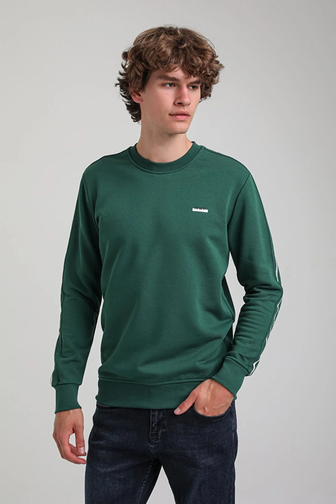 Bisiklet Yaka Yeşil Slim Fit Sweatshirt 23FWM60145