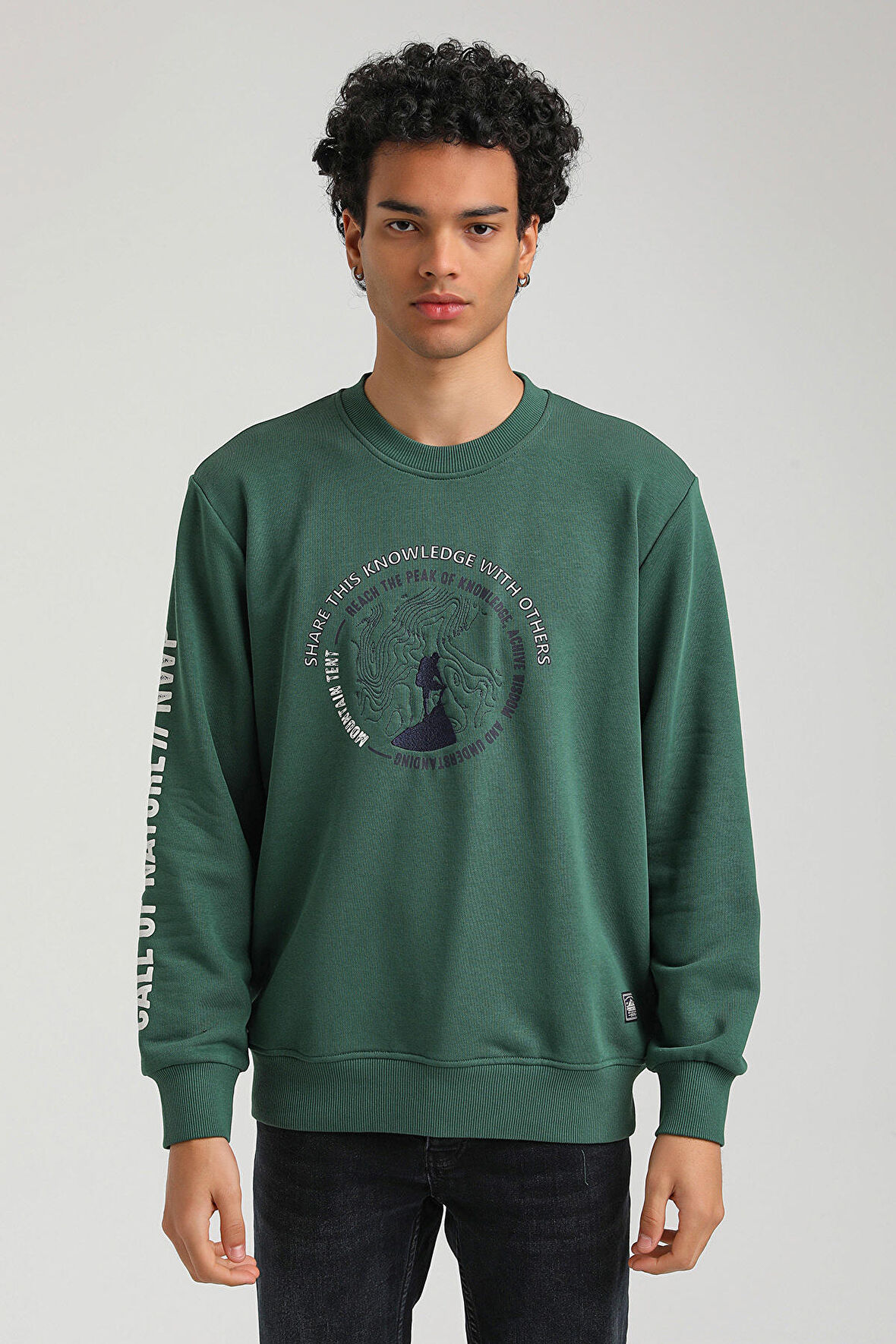 Bisiklet Yaka Yeşil Slim Fit Sweatshirt 23FWM60147